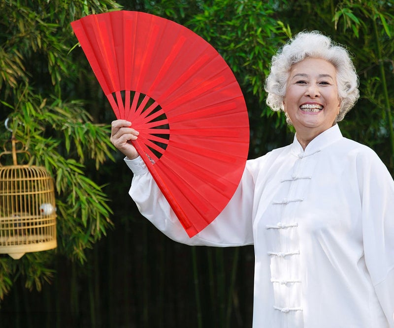 HONSHEN Dance Folding Hand Fan-Red Large Chinese Kung Fu Tai Chi Polycarbonate Hand Held Folding Fans for Men/Women With a Fabric Case for Protection 13inch (Hand Fan red) - Image 4